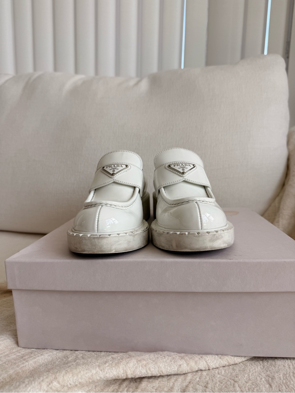PRADA Chunky White Monolith Triangle Leather Loafers 37 EU 7 US - Picture 13 of 14